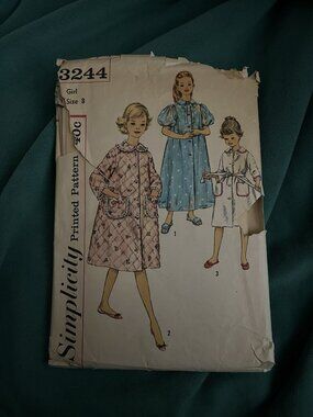 Vintage 50s 60s Simplicity Pattern 3244 Child's Girls' Robe Size 8 Cut